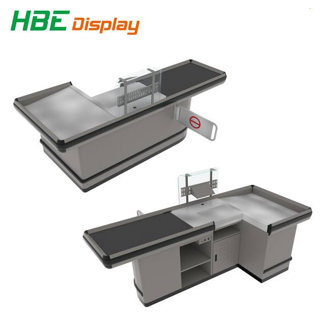 Double Conveyor Belt Check out Stand Supermarket Cashier Counter Desk