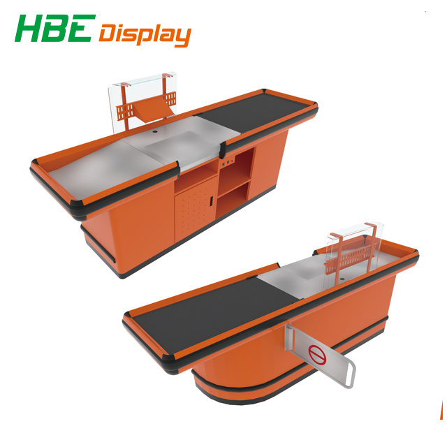 Double Conveyor Belt Check out Stand Supermarket Cashier Counter Desk