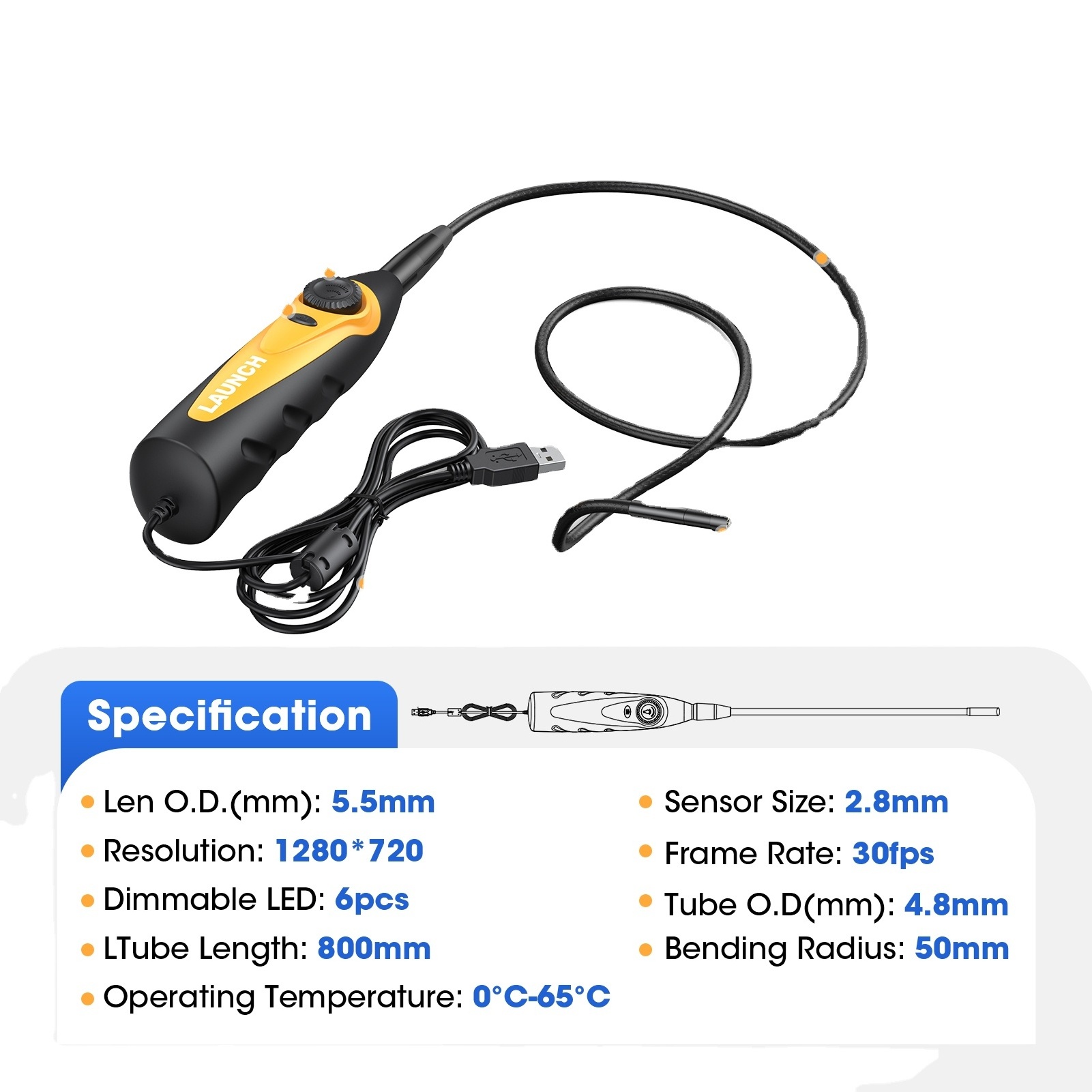 Launch VSP600 VSP-600 Engine Analyzer Inspection Camera Videoscope Borescope 7mm USB Inspecting/Capturing Images Hard-to-Reach