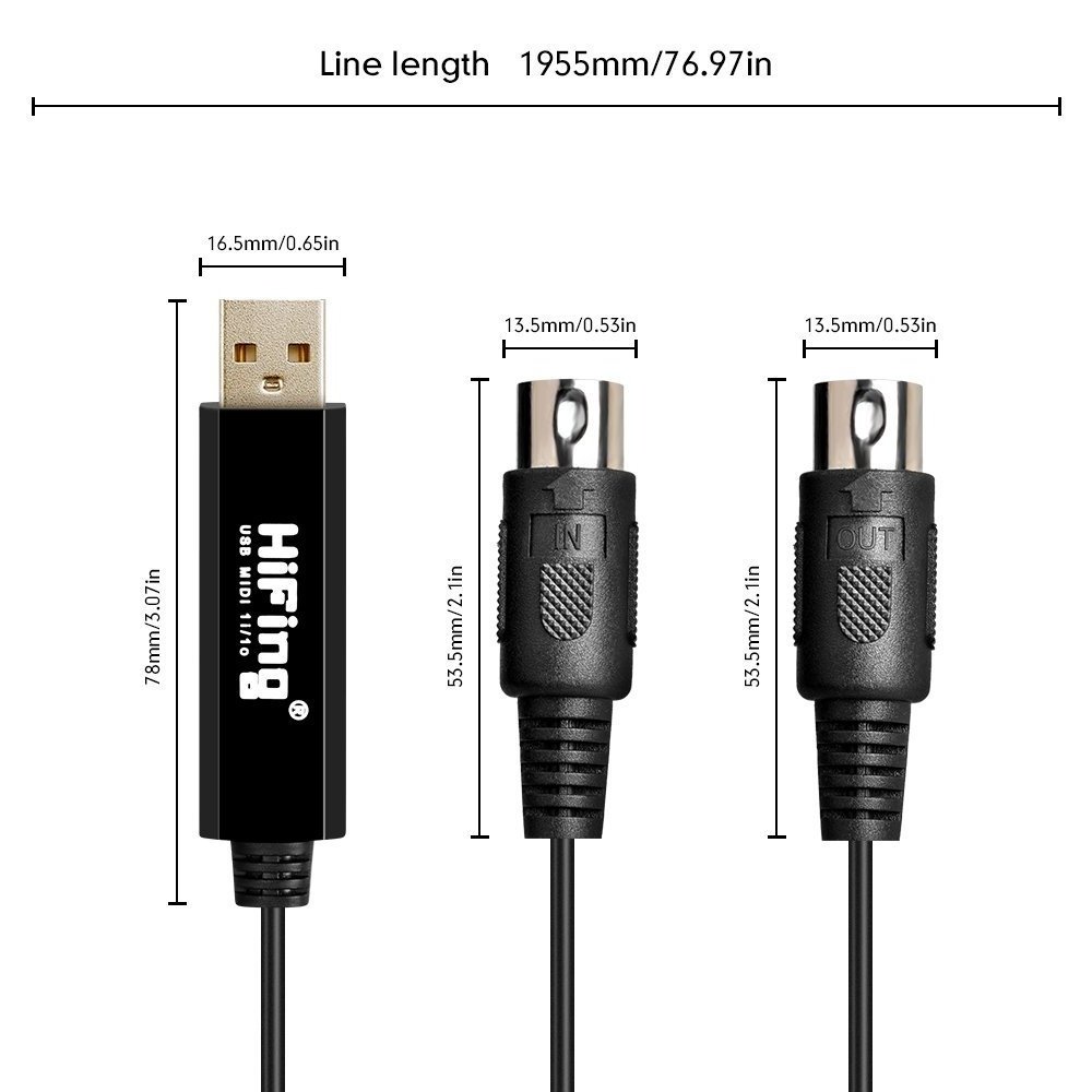 Hifing Midi 5-pin Din Cable MIDI A USB IN-OUT Interface Converter For Music Keyboard To Pc Mac Lap