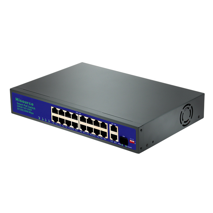 The New 16*100/100Mbps ports DC52V 4.8A Max 250w Built-in Power Vlan Support Network PoE switch With factory Outlet