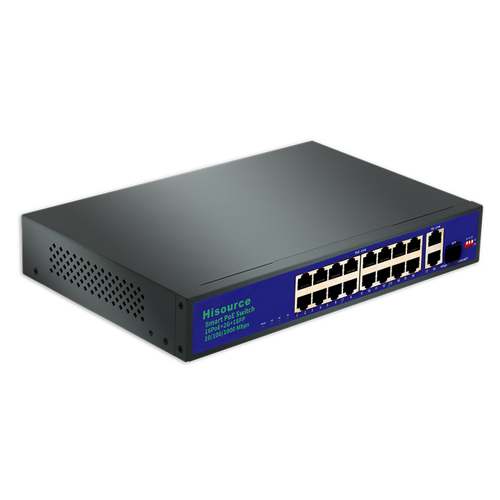 The New 16*100/100Mbps ports DC52V 4.8A Max 250w Built-in Power Vlan Support Network PoE switch With factory Outlet