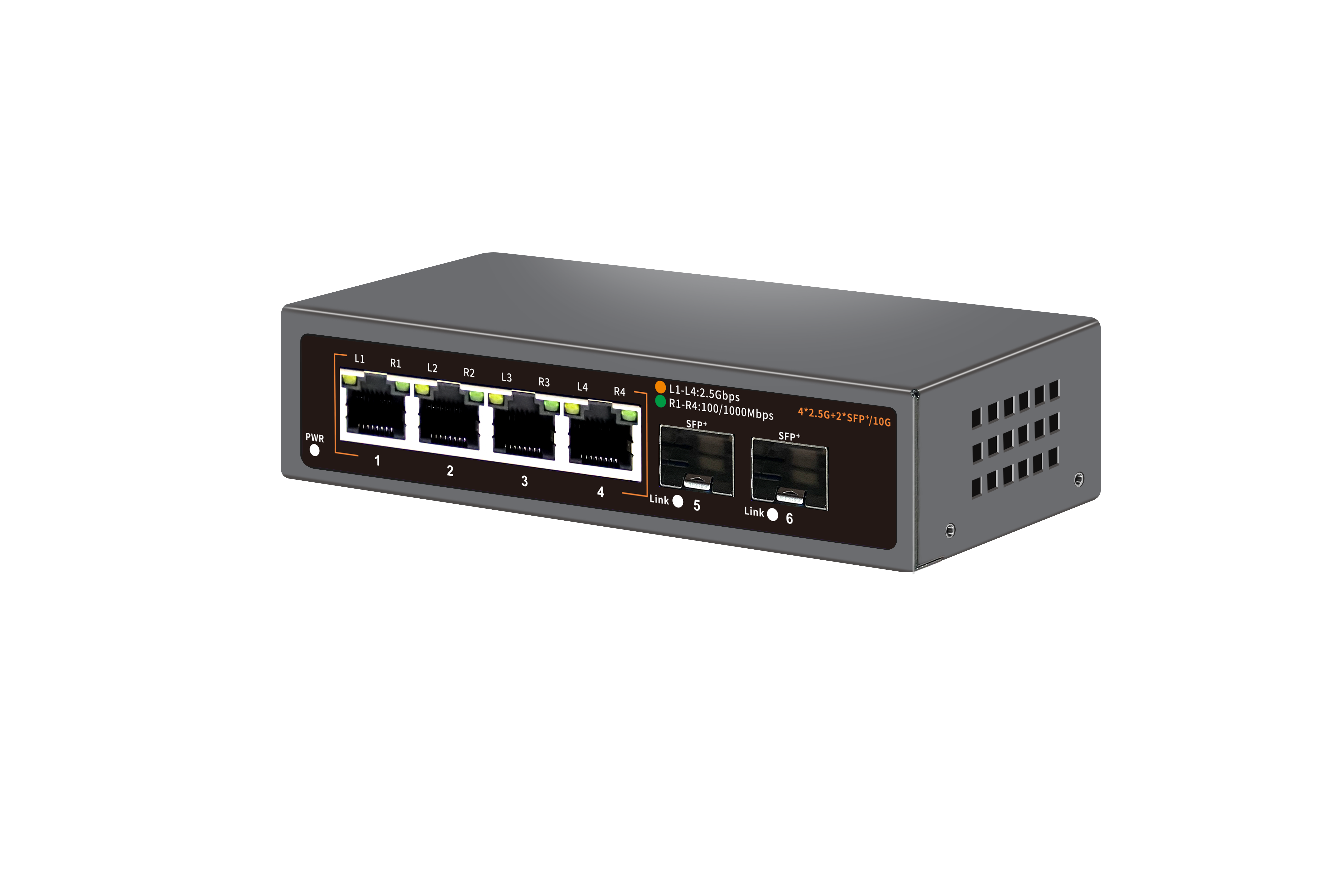 6 Port 2.5G Umanaged Ethernet Switch, 4 x 2.5G Base-T Ports, 2 x 10G SFP, Compatible with 100/1000/2500Mbps, Metal Fanless