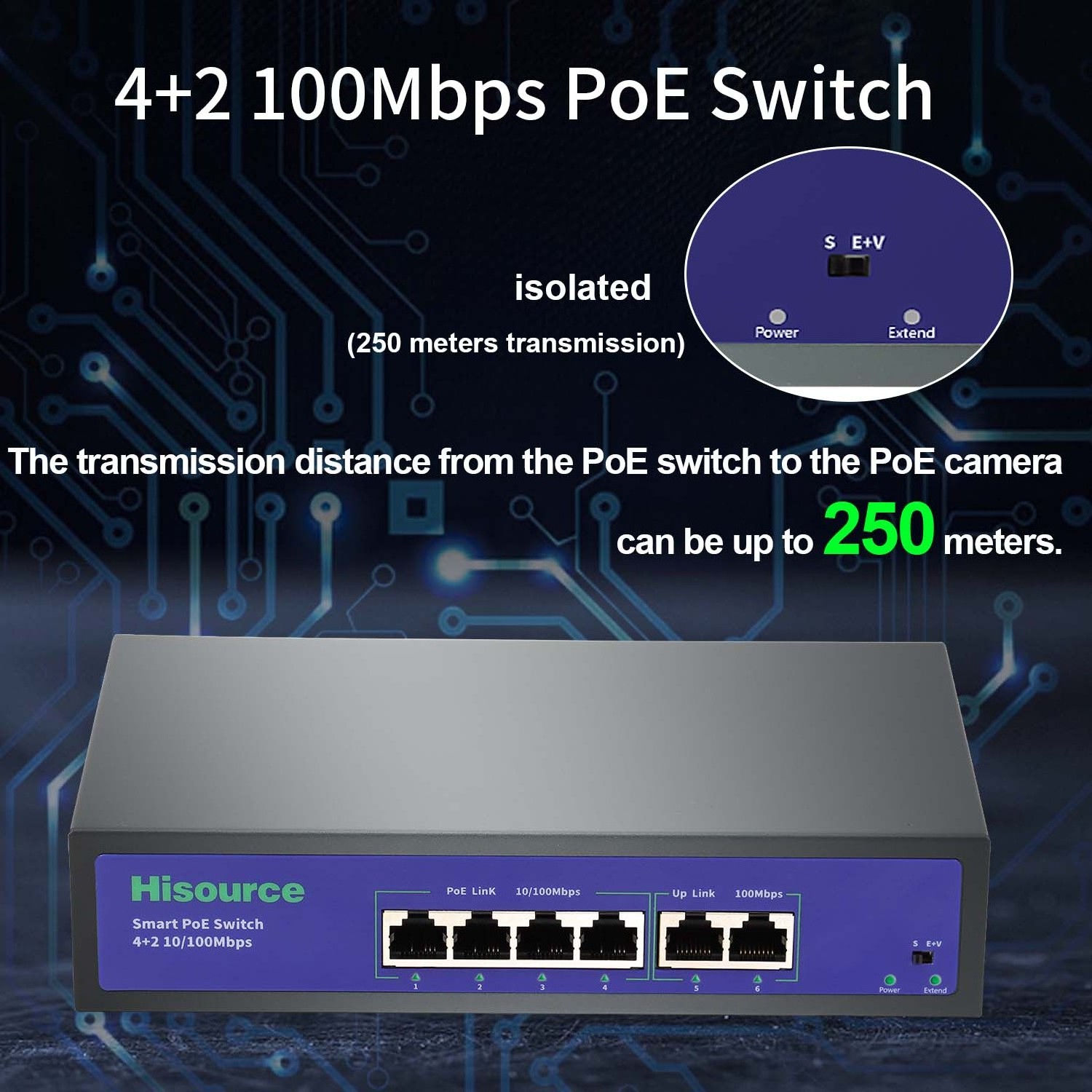 Hisource OEM/ODM  4 6 8 9 16 24 48ports PoE switch 100/1000M unmanaged 48V ethernet switch suitable CCTV,NVR