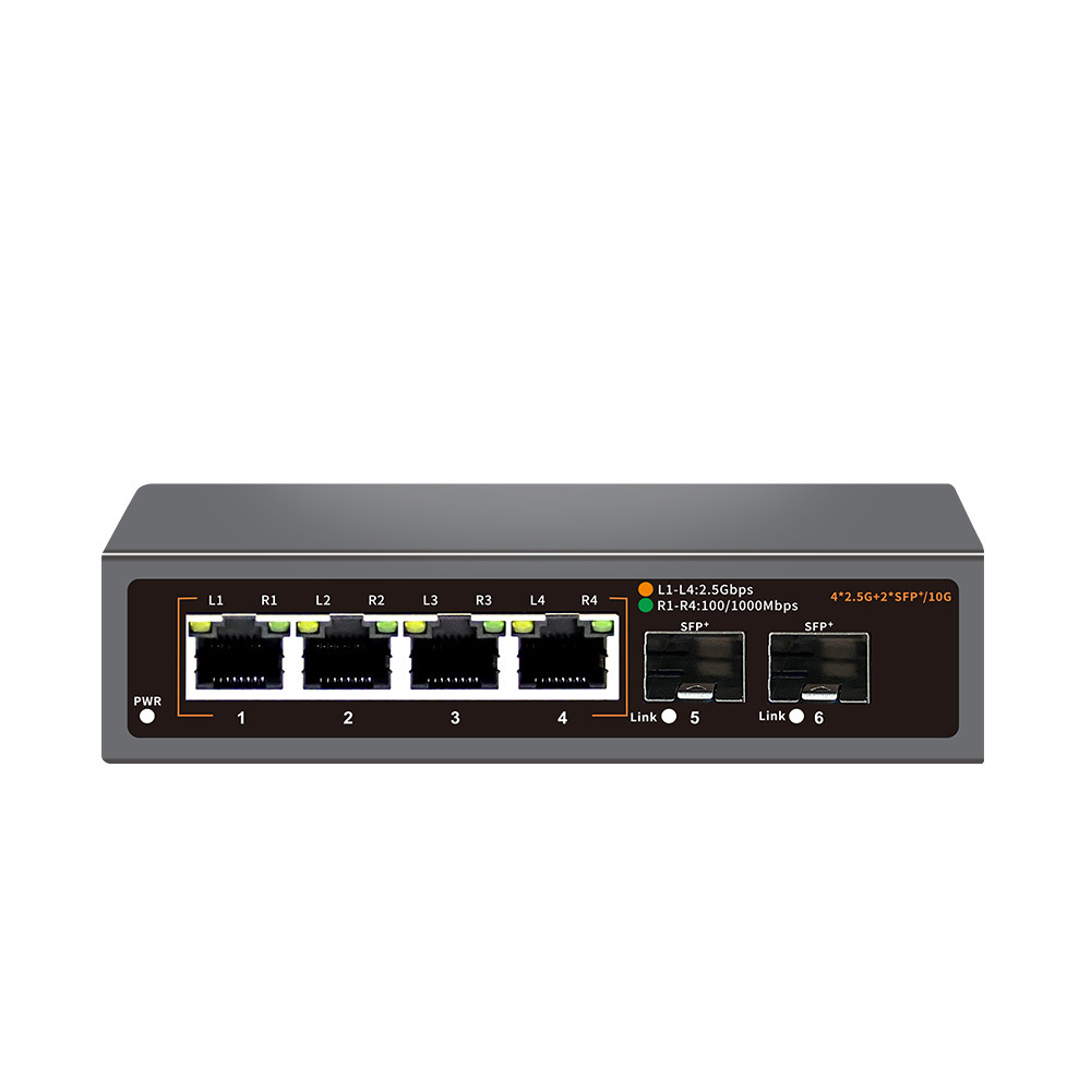 4* 2.5G base-t Ports+2*10G SFP+ Non-PoE Network Switch with 60Gbps Switching Capacity Unmanaged Ethernet Switch