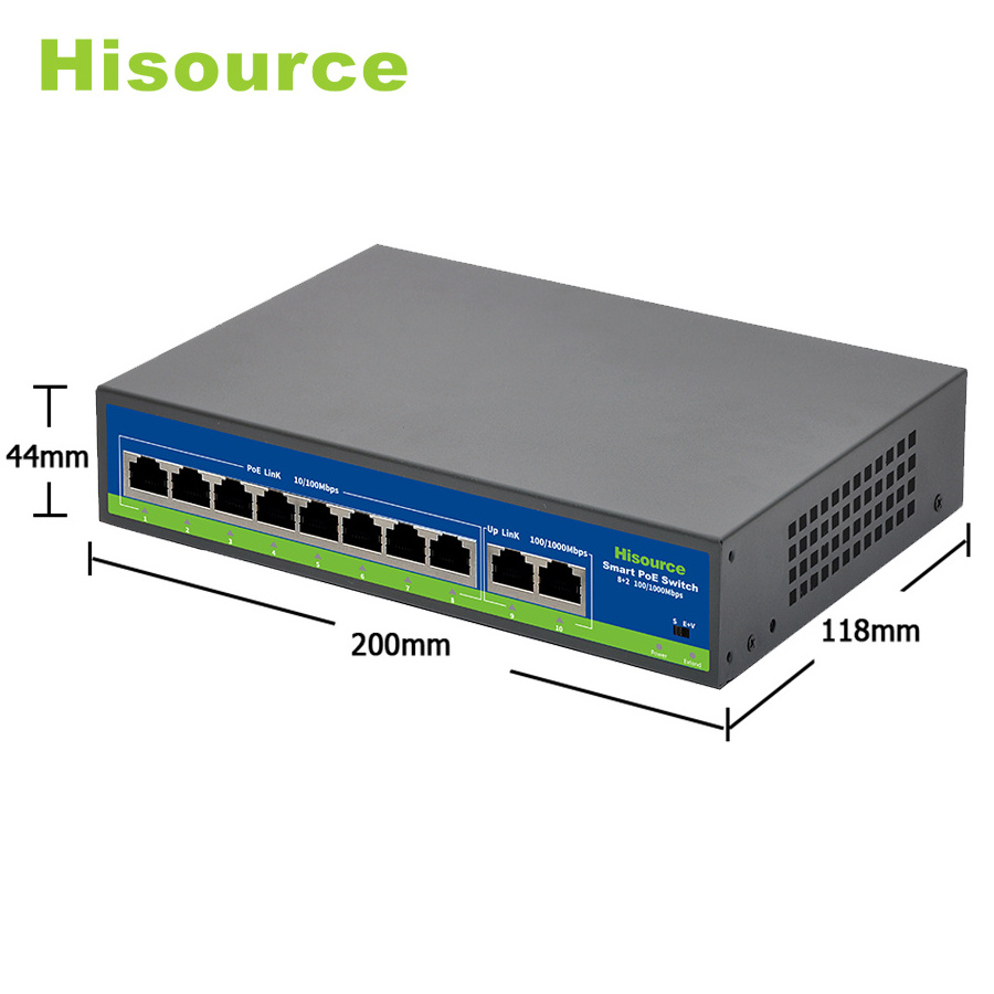 8 Port PoE Switch 48V 250M VLAN OEM ODM Network Switch 10/100/1000Mbps for CCTV IP Camera