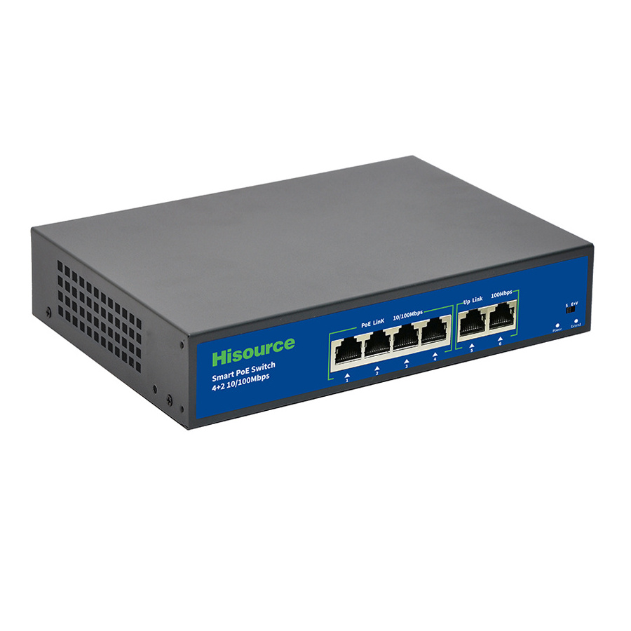 Hisource 52V ethernet 4 port poe switch 250M cctv poe switch for ip camera