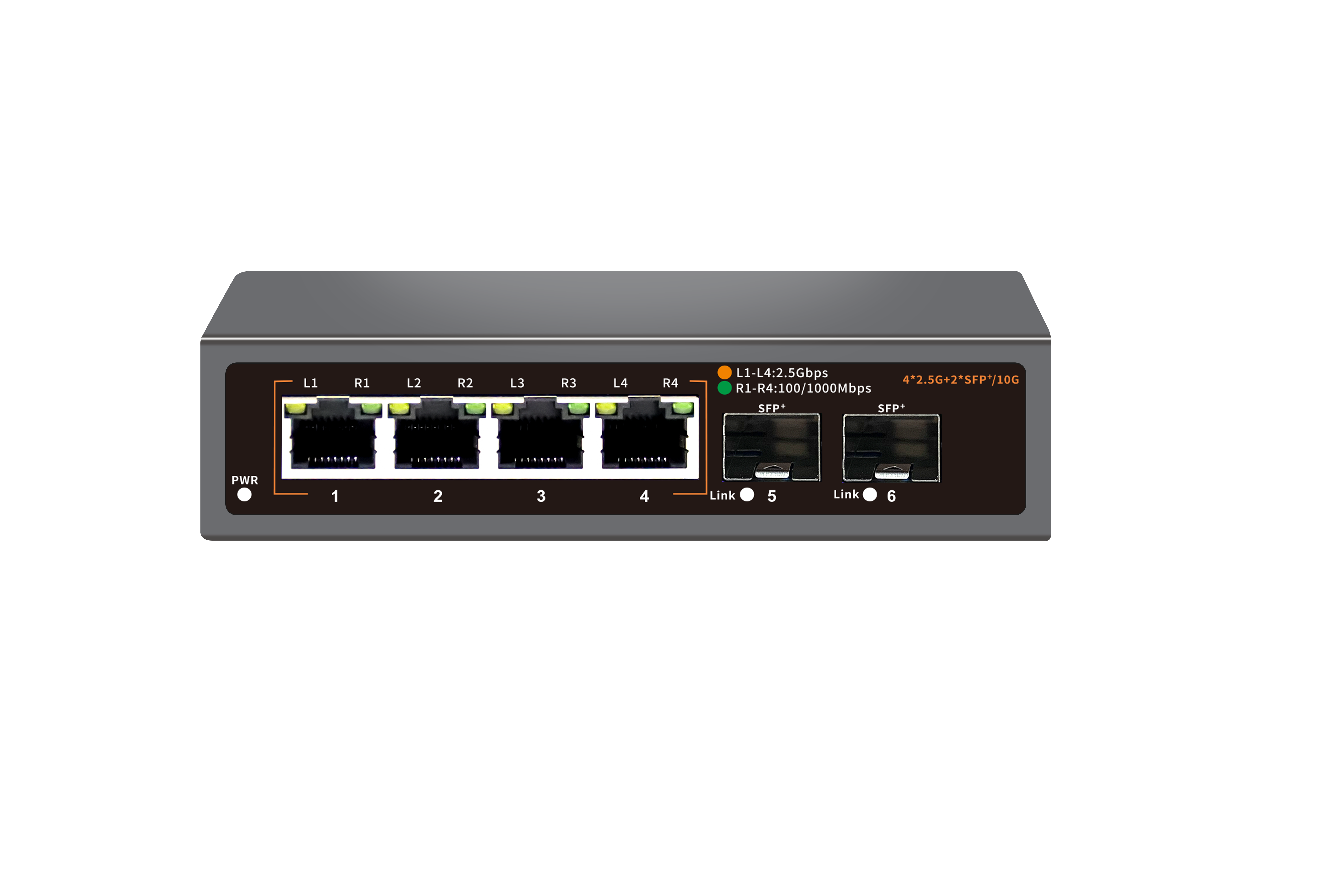 6 Port 2.5G Umanaged Ethernet Switch, 4 x 2.5G Base-T Ports, 2 x 10G SFP, Compatible with 100/1000/2500Mbps, Metal Fanless