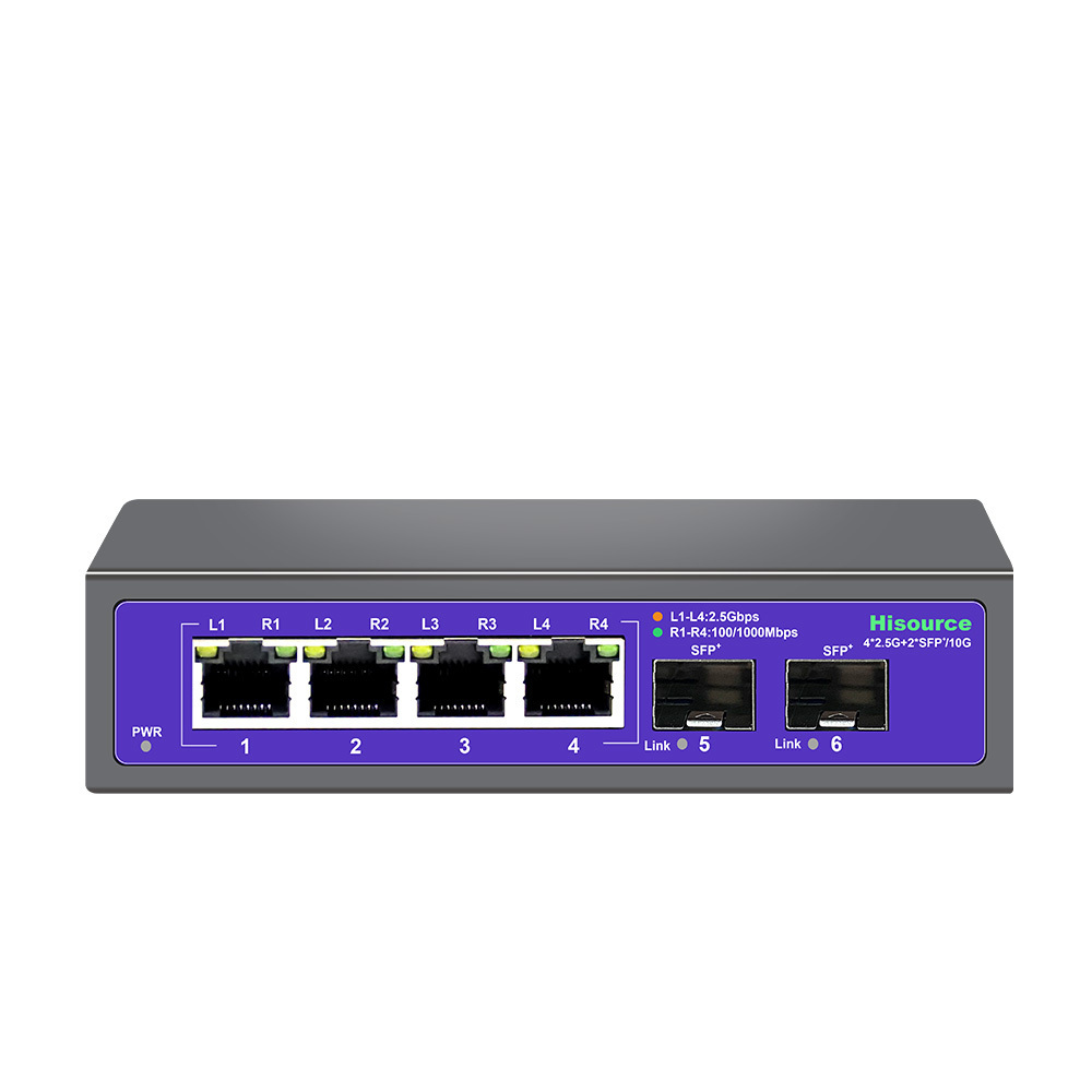 4* 2.5G base-t Ports+2*10G SFP+ Non-PoE Network Switch with 60Gbps Switching Capacity Unmanaged Ethernet Switch