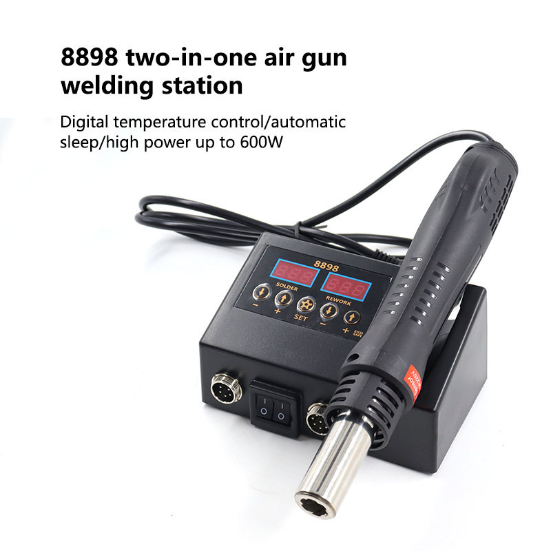 8898 welding rework station 2 in 1 multi-function soldering station welding iron heat gun, adjustable temperature and air volume