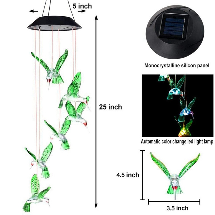 Hot Sale 6LED Blue Humming Birds Solar Light Waterproof Solar Lights Outdoor Garden Hanging Solar Powered Bird Lighting for Yard