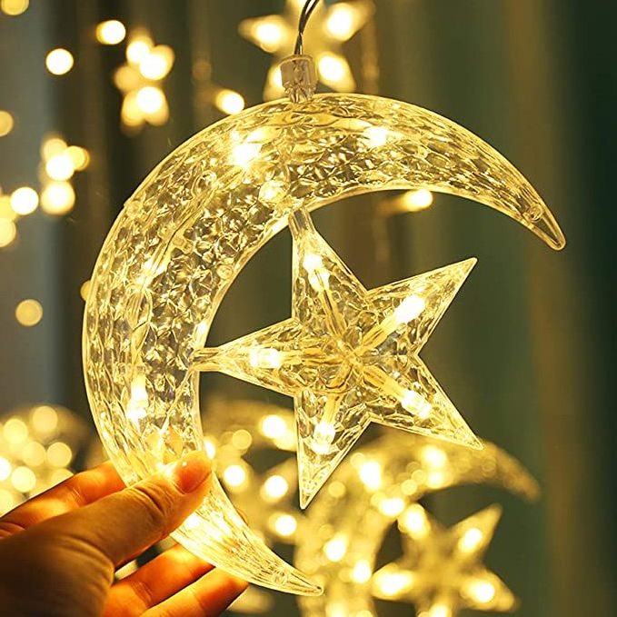 Eid Mubarak LED Moon Star curtain string lights Ramadan window fairy lights Diwali islamic wedding decorate holiday lighting BestSuppliers