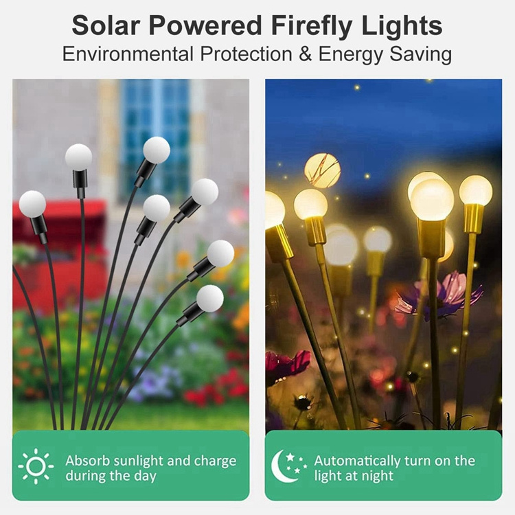 solar garden lights 6bulb 8bulb 10bulb firefly garden lights RGB warm white led firework lights for home landscape ground spike