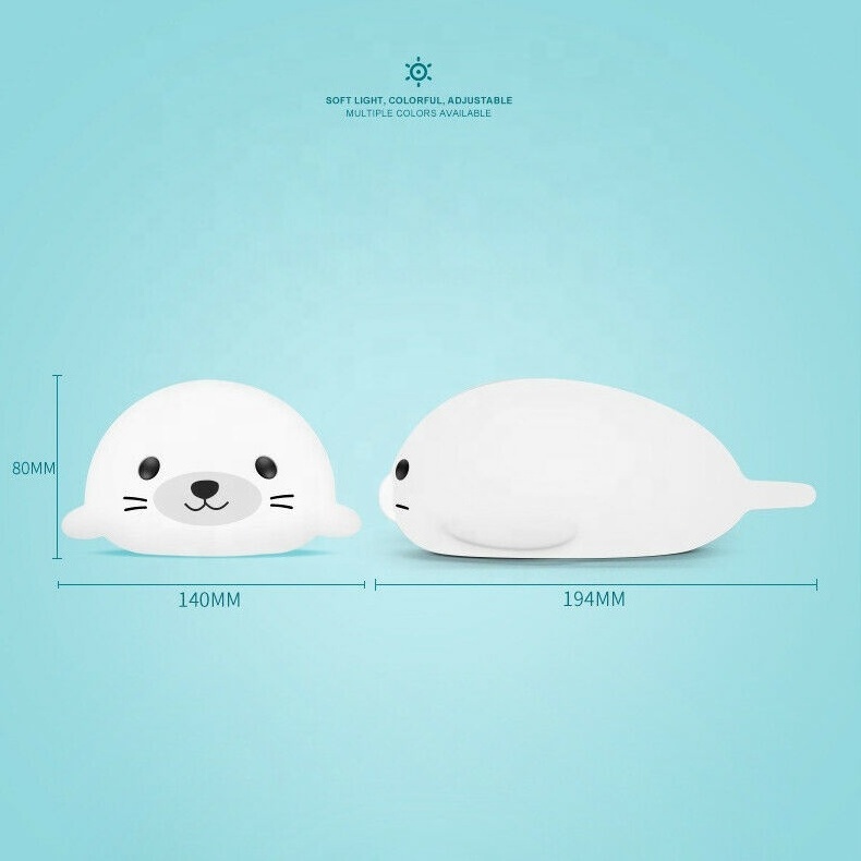 Night Light for Kids Baby Cute Seal Soft Silicone Cat Nursery Lamp Tap Control Color Changing Bedroom Breastfeeding Nightlight