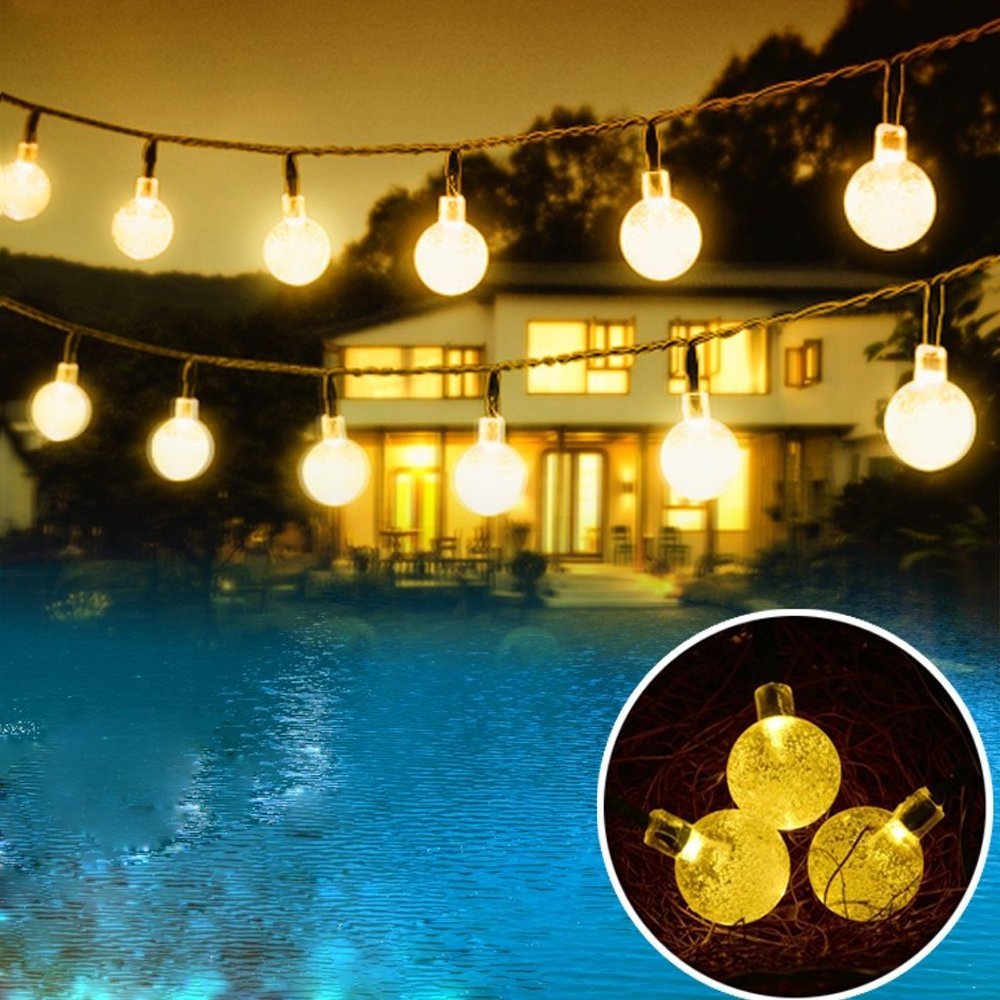 Solar Outdoor String Lights Clear Crystal Ball Bright White LED Decoration Strings for Holiday Party Outdoor Garden crystal ball