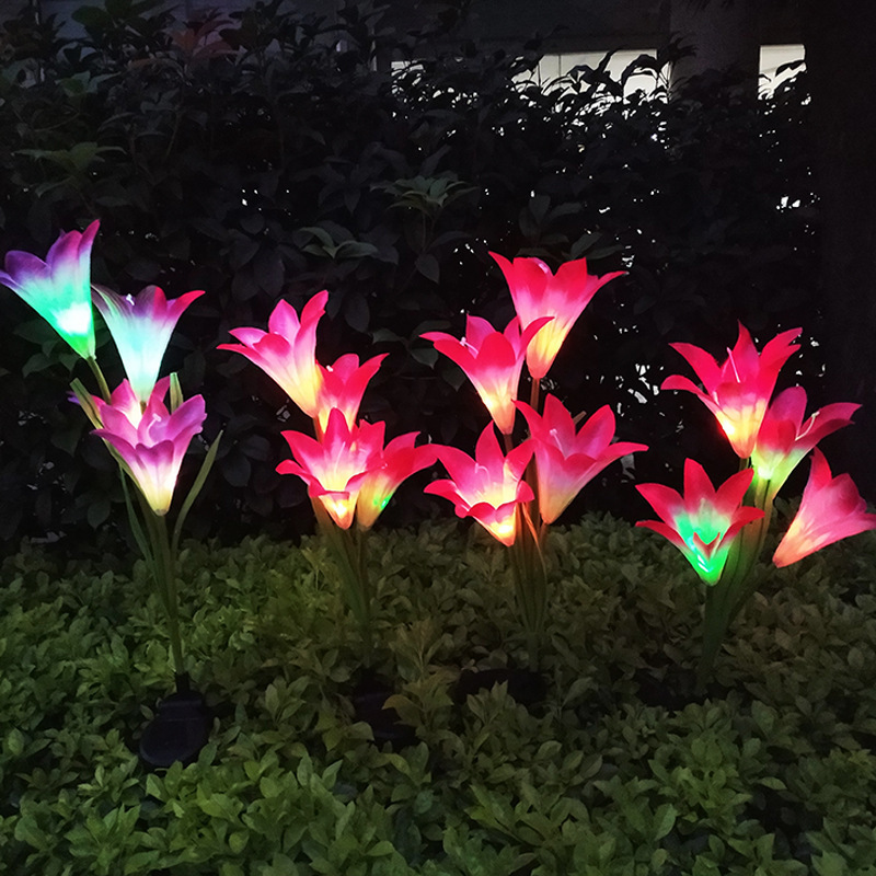 Solar Garden Lights Outdoor Decorative Rose Flowers LED Lights Waterproof Solar Stake Lights with Lily Flowers for Garden