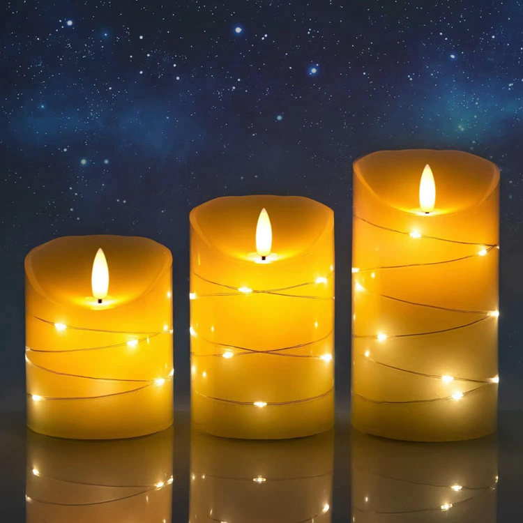 battery power led candle lights 3pcs one set warm white with remote with led copper fairy string lights for Christmas holiday