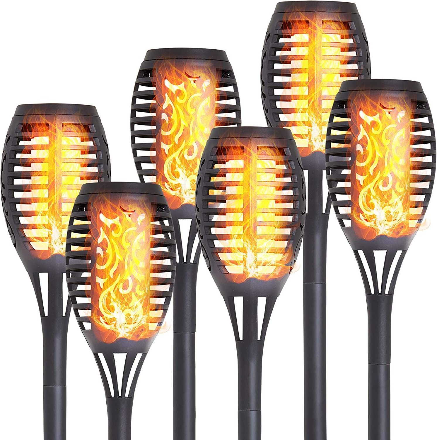 Waterproof Mini Lawn Pathway Spike Stake Solar Light 12led Solar Frikering Flame Light 6 Pack Flicker Flame Solar Out Door Light