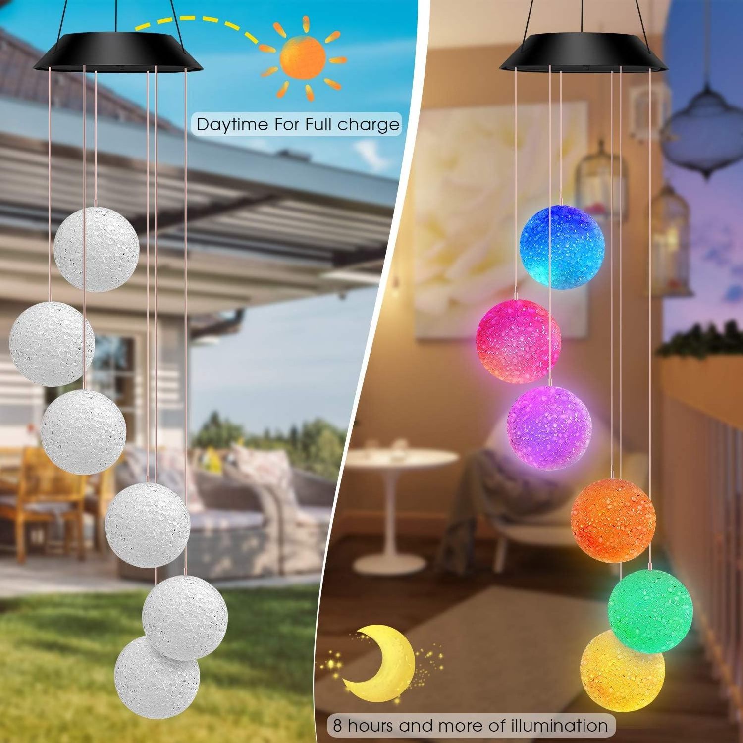 Solar Chimes light Ball Wedding Wind Chime garden lights Acrylic Hanging LED Solar Wind Chime Lights for Home Decor