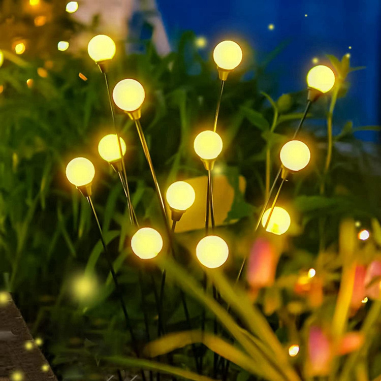 solar garden lights 6bulb 8bulb 10bulb firefly garden lights RGB warm white led firework lights for home landscape ground spike