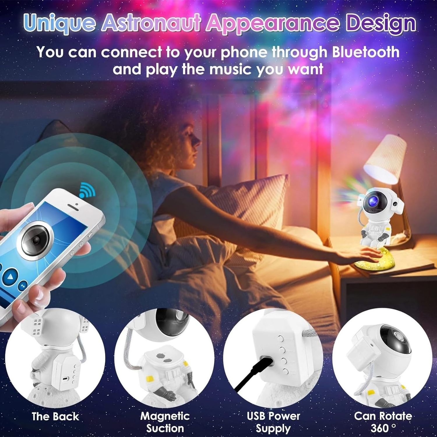 Sitting astronaut laser light USB Volcano Flame Mix working mode 3D Night lights bed table lamp for kids home room