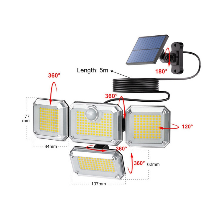 Outdoor Solar Wall Light With Removable Solar Panel Light Mounting Adjust Angle 333led Outdoor Solar Rectangular Wall Lights