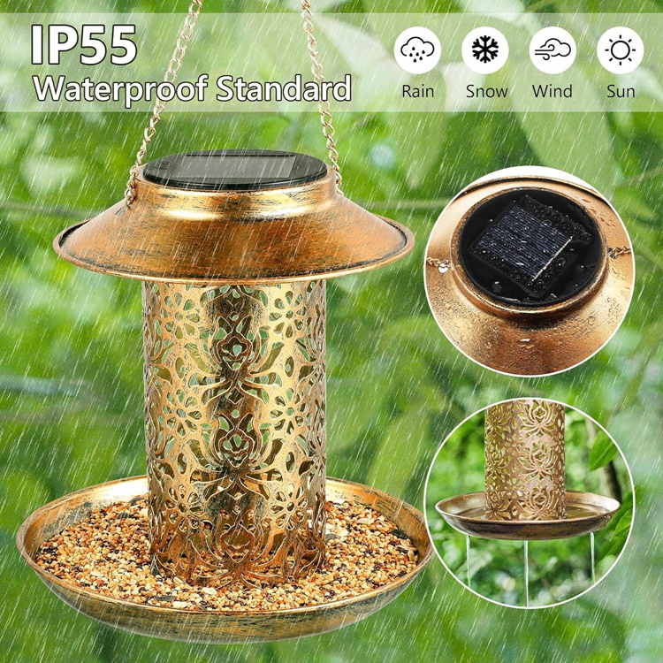 Feed bird hanging lights Iron solar garden lights lantern solar outdoor night lights Brass shell color warm led color for tree