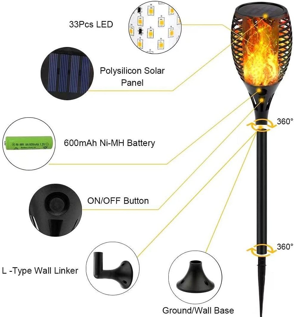 12/33/96 LED solar Flickering flame garden lights warm white Tiki Torches  Solar Torch Light outdoor solar lights for pathway