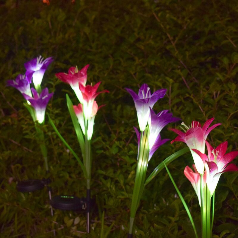 Solar Garden Lights Outdoor Decorative Rose Flowers LED Lights Waterproof Solar Stake Lights with Lily Flowers for Garden