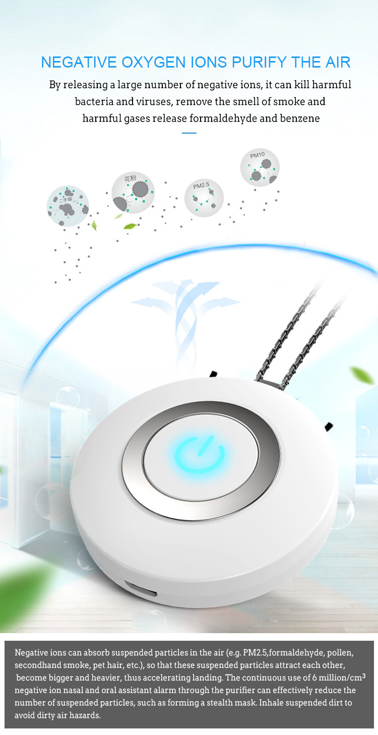 CE FCC ROHS Electric Personal Necklace Air Purifier for PM2.5 ionizer generator OEM ODM Custom