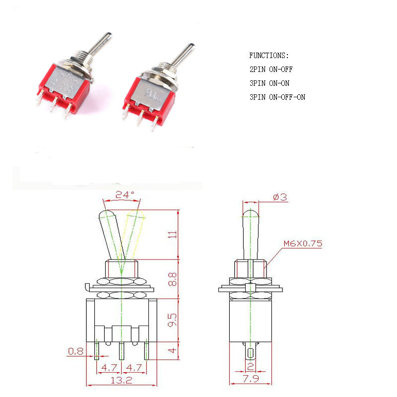 3 pin on off 12vole waterproof toggle switch