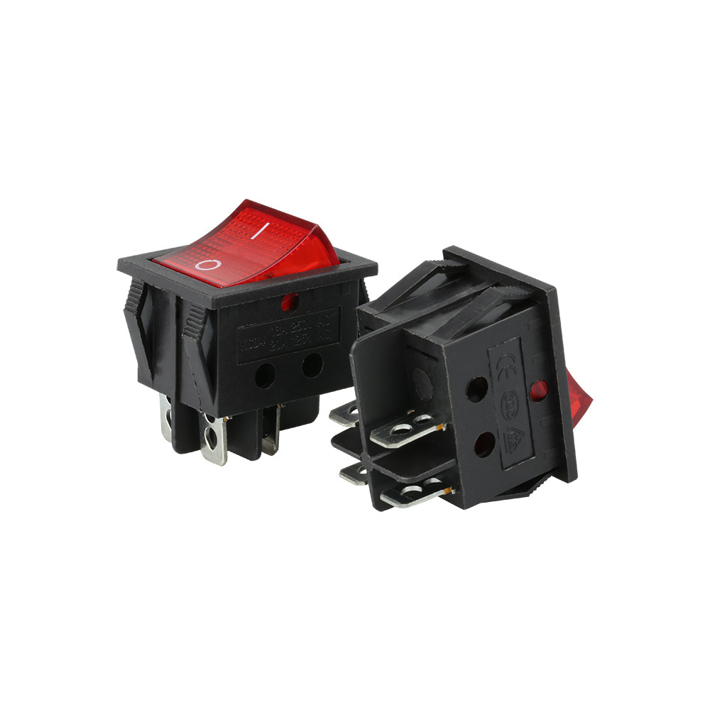 kcd4 dpst 4 pin on-off illuminated 20a 250vac rocker switch