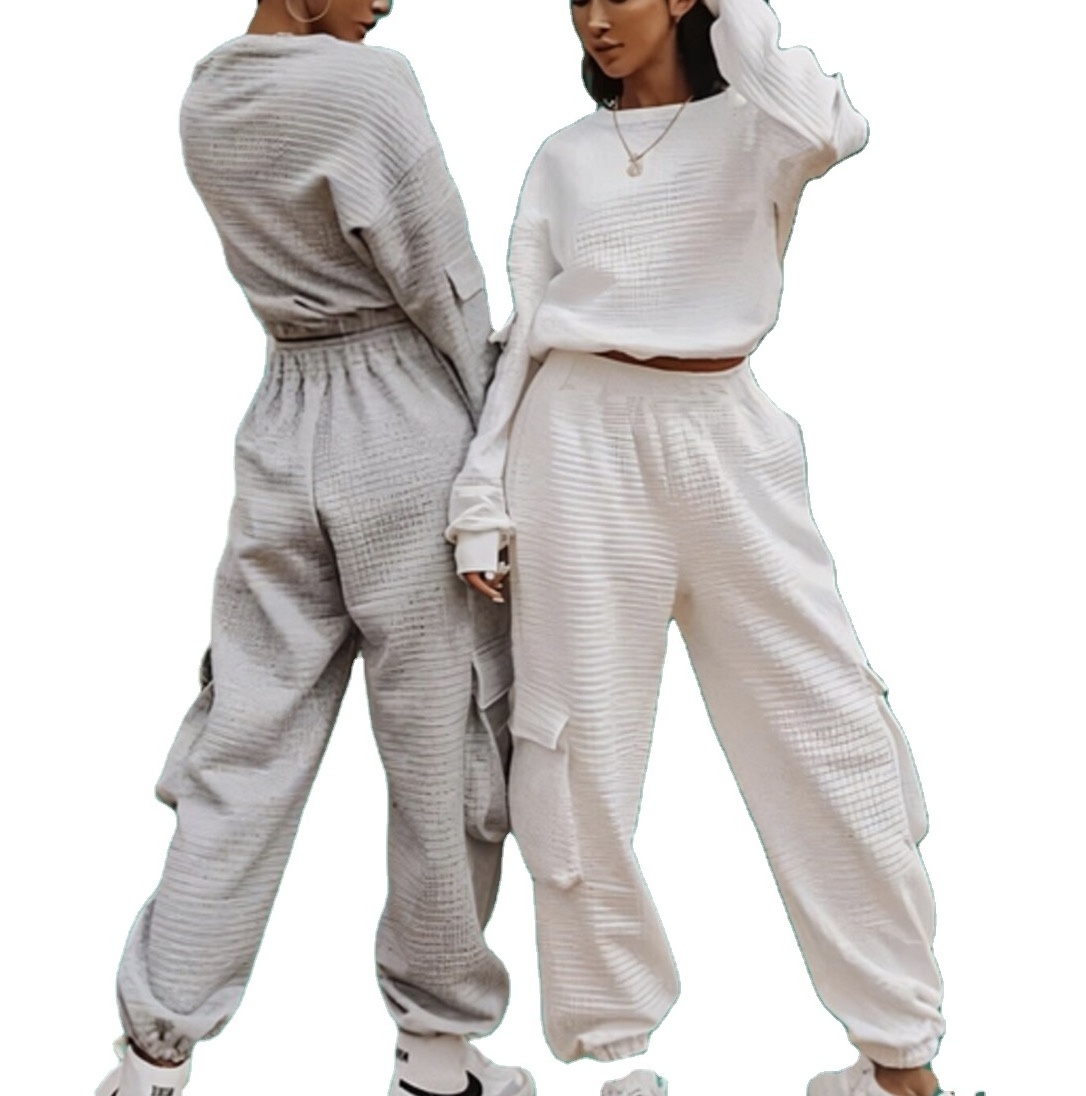 Fashion Sport Sweater Loose Sweatsuit Two Piece Top and Cargo Pants Tracksuit Leisurewear Sweatsuits