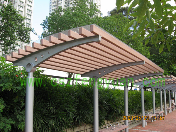 Hot Sale Custom Outdoor Pergola Pavilion Hot Dip Galvanized Steel Pole HDPE Plastic Slats Tube Garden Wood Gazebo