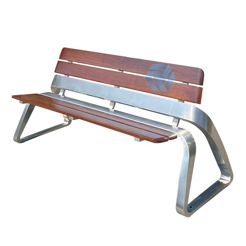 HYX Outdoor Garden Park Waterproof Stainless Steel Wooden Patio Long Benches Seat with Back Rest