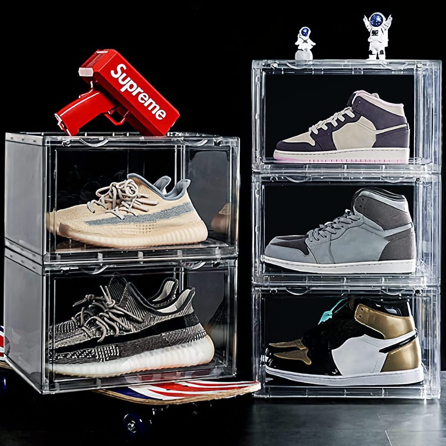 Custom Wholesale Transparent Clear Gift Boxing Drop Front Shoe Stackable Magnetic Storage Acrylic Display Box for Sneaker