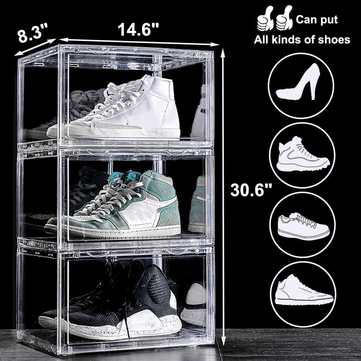 Custom Wholesale Transparent Clear Gift Boxing Drop Front Shoe Stackable Magnetic Storage Acrylic Display Box for Sneaker