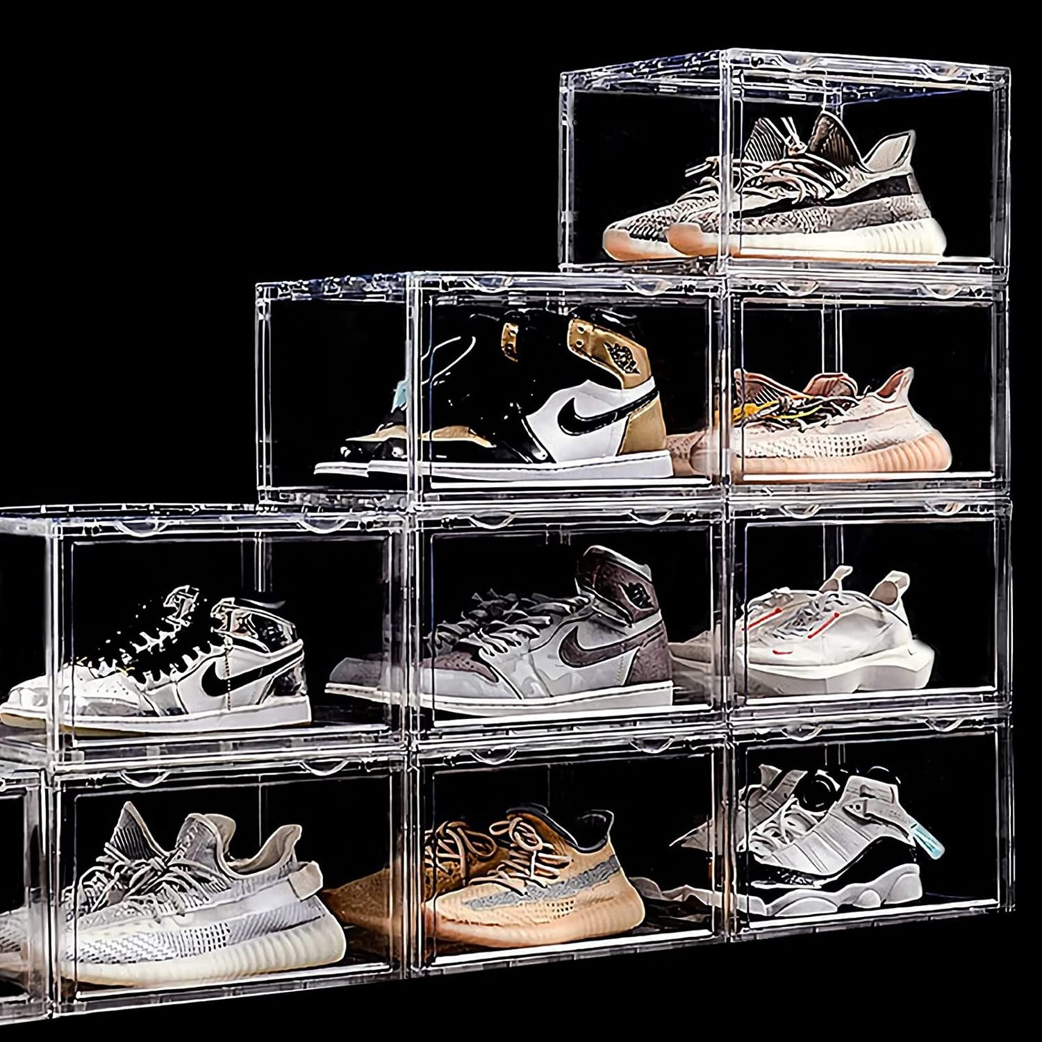 Custom Wholesale Transparent Clear Gift Boxing Drop Front Shoe Stackable Magnetic Storage Acrylic Display Box for Sneaker