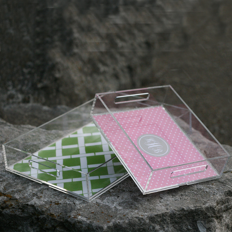 Transparent Acrylic Serving Tray with Inserted Printing Paper