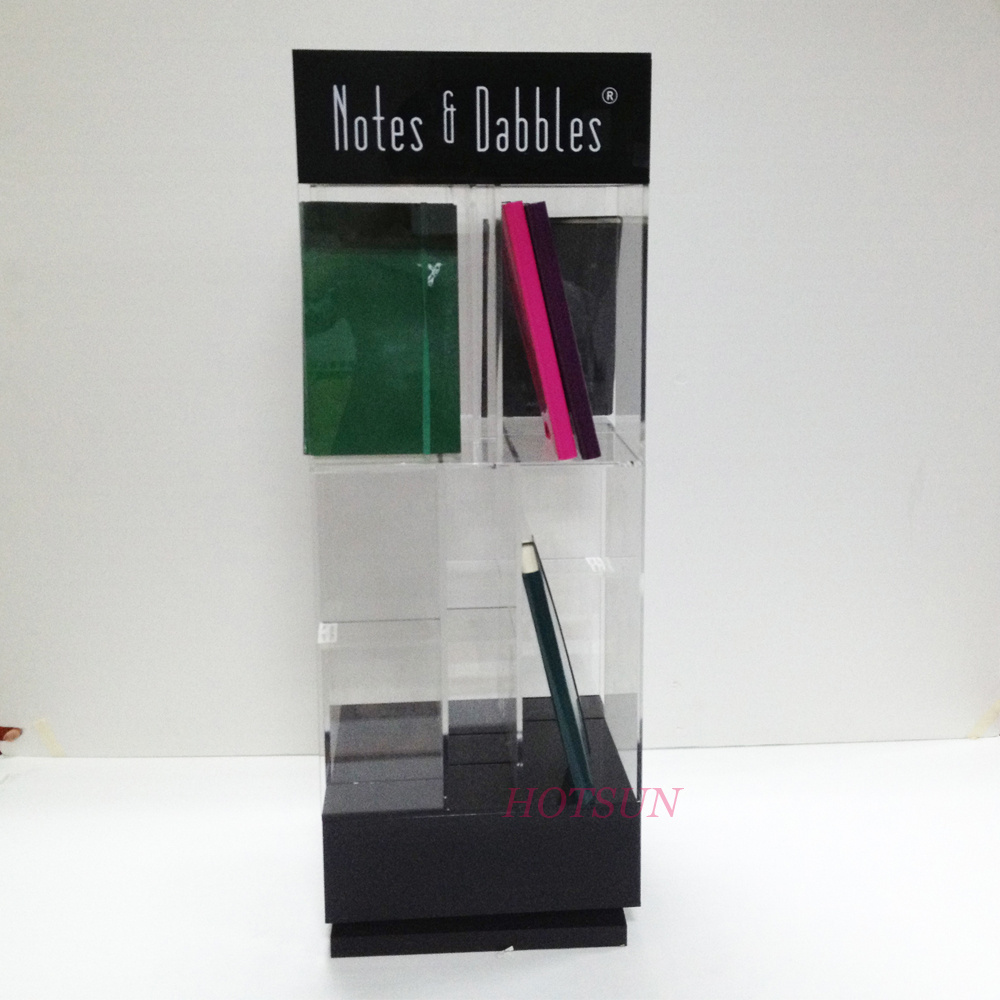 Rotating Base Clear and Black Plastic Book Stand Notebook Display Cabinet Acrylic Book Shelf