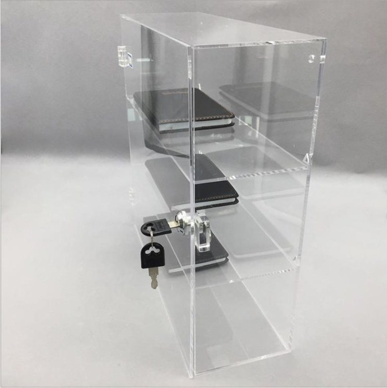 3 tiers Plastic Hinge Transparent Lockable Cabinet Clear Acrylic Display Case with Lock and Key