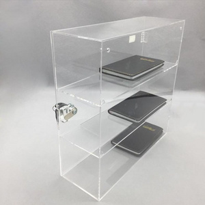 3 tiers Plastic Hinge Transparent Lockable Cabinet Clear Acrylic Display Case with Lock and Key