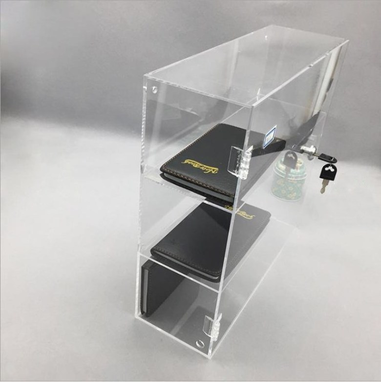 3 tiers Plastic Hinge Transparent Lockable Cabinet Clear Acrylic Display Case with Lock and Key