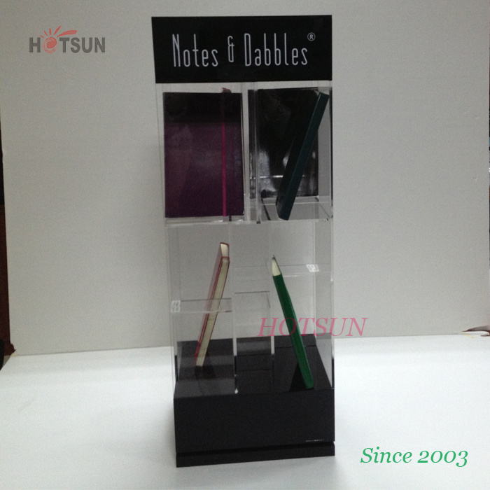 Rotating Base Clear and Black Plastic Book Stand Notebook Display Cabinet Acrylic Book Shelf