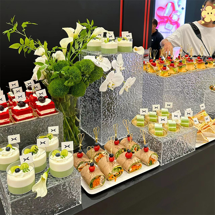 Factory Wholesale Stable White Acrylic Buffet Food Cubes Display Catering  Risers for Wedding Christmas Party