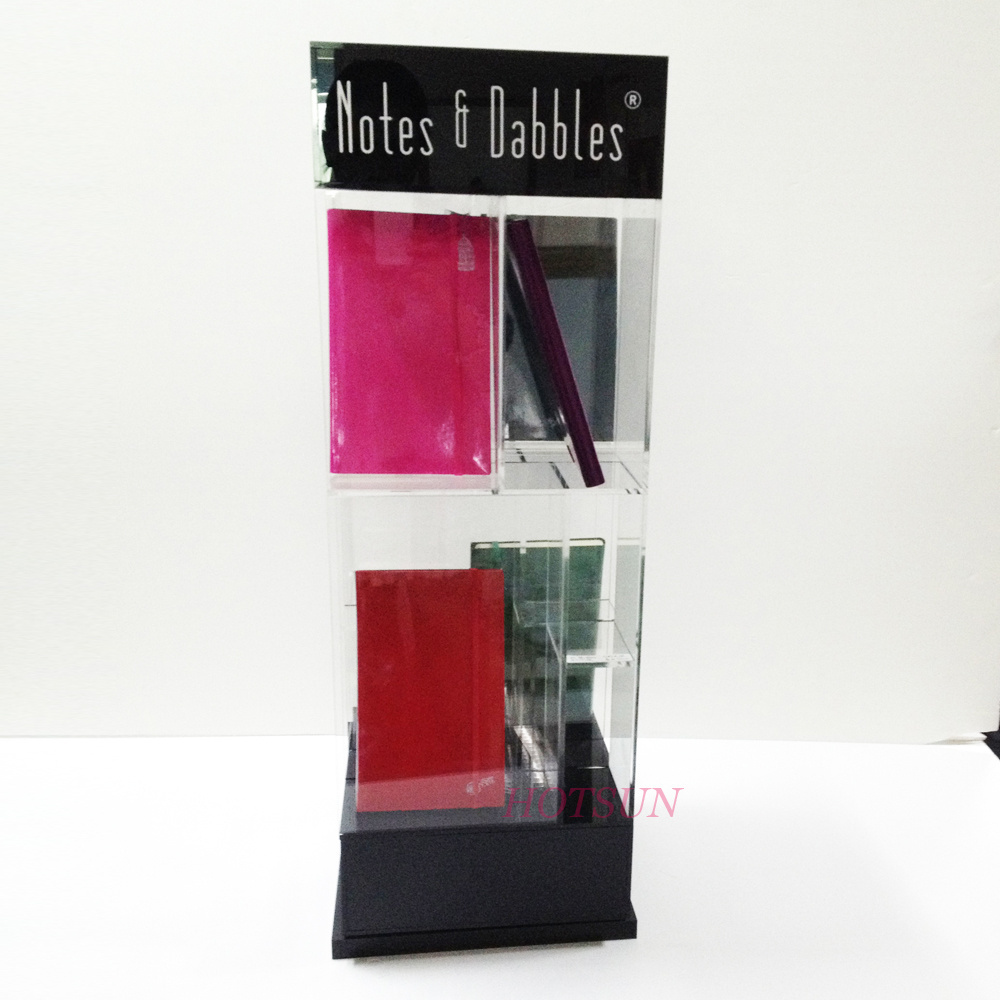 Rotating Base Clear and Black Plastic Book Stand Notebook Display Cabinet Acrylic Book Shelf