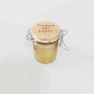 Mini 50ml Amber Color Glass Jar with Wooden Lid Printing Logo Glass Storage Jar with Swing Top