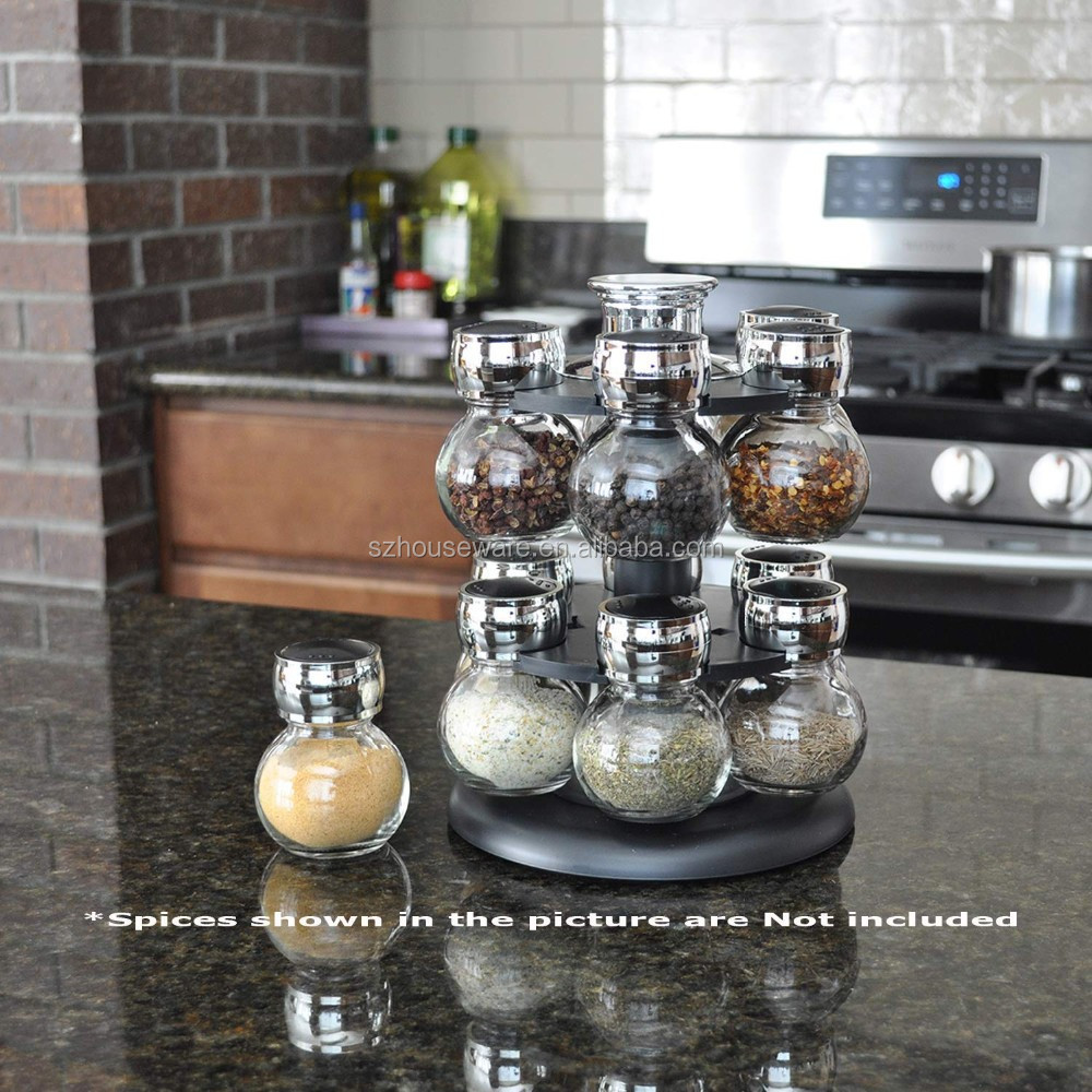 Revolving Spice Rack Jars Bottles Kitchen Countertop Herbs Spices Seasoning Storage Organizer 6or12 Glass Machine CLASSIC Stock