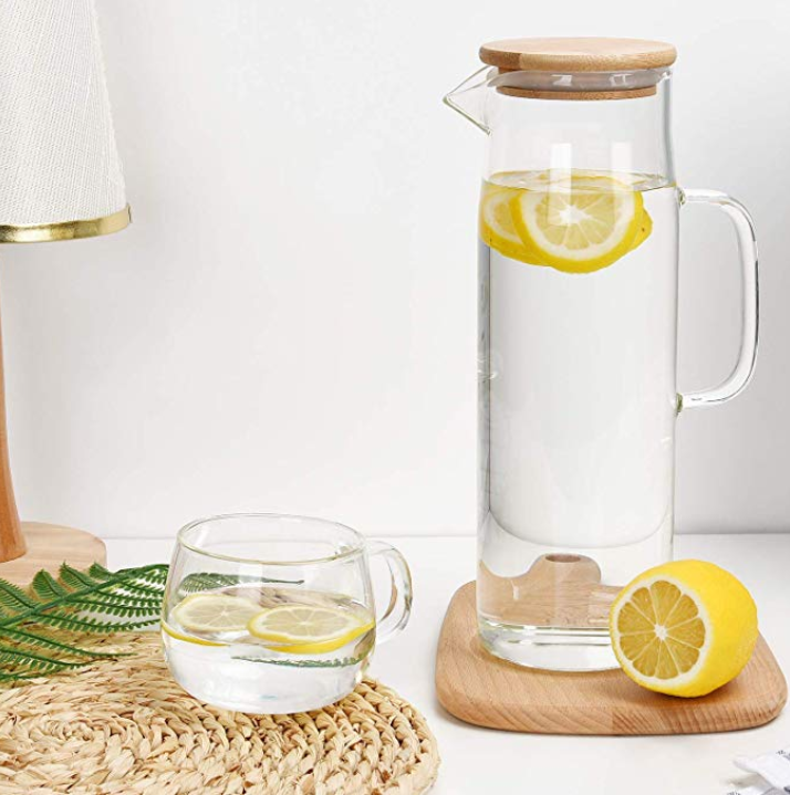 Glass Water Kettle Carafes Glasses Water Container Water Pitcher Storage Glass with Bamboo CLASSIC Lids 1000ml 1200 Ml 1500ml