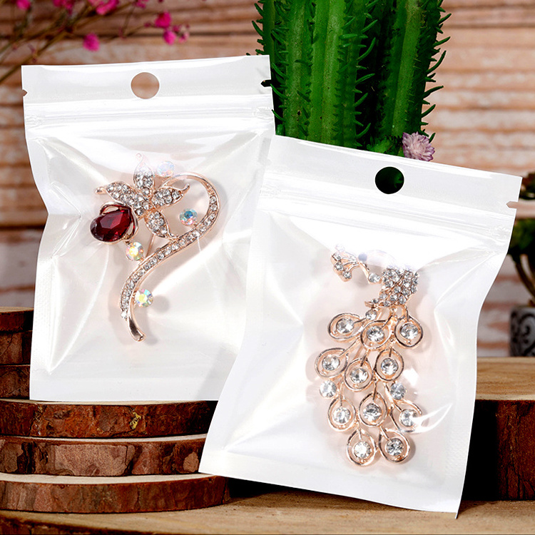 Plastic White Clear Self Seal Resealable Jewelry Gift Packaging Bag With Hang Hole